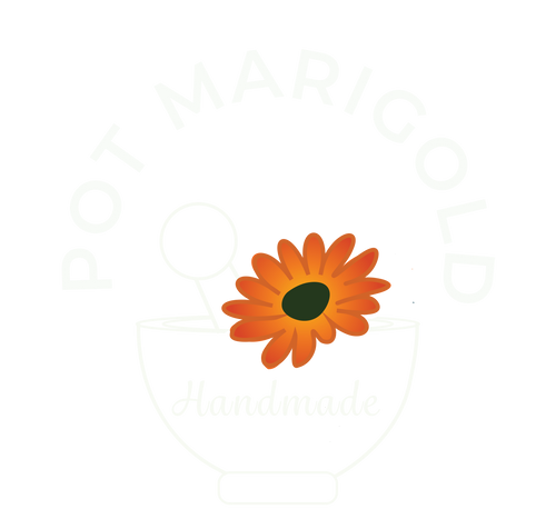 Pot Marigold Handmade Soaps and Skincare Simple Logo - White