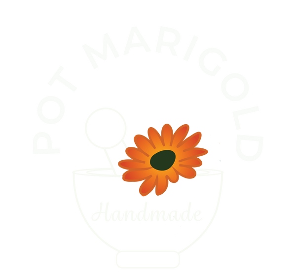 Pot Marigold Handmade Soaps and Skincare Simple Logo - White